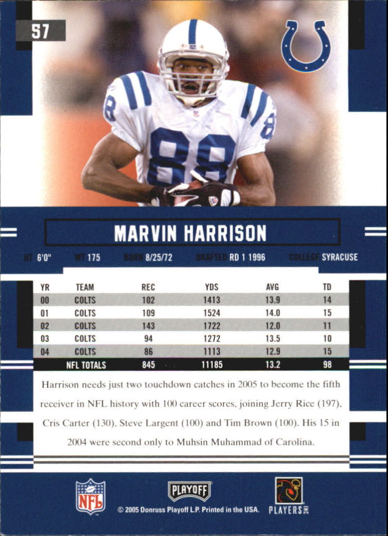 2005 Playoff Prestige #57 Marvin Harrison back image
