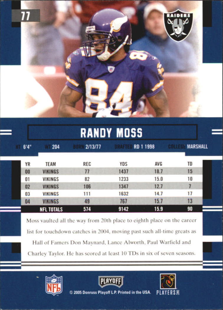 2005 Playoff Prestige #77 Randy Moss back image