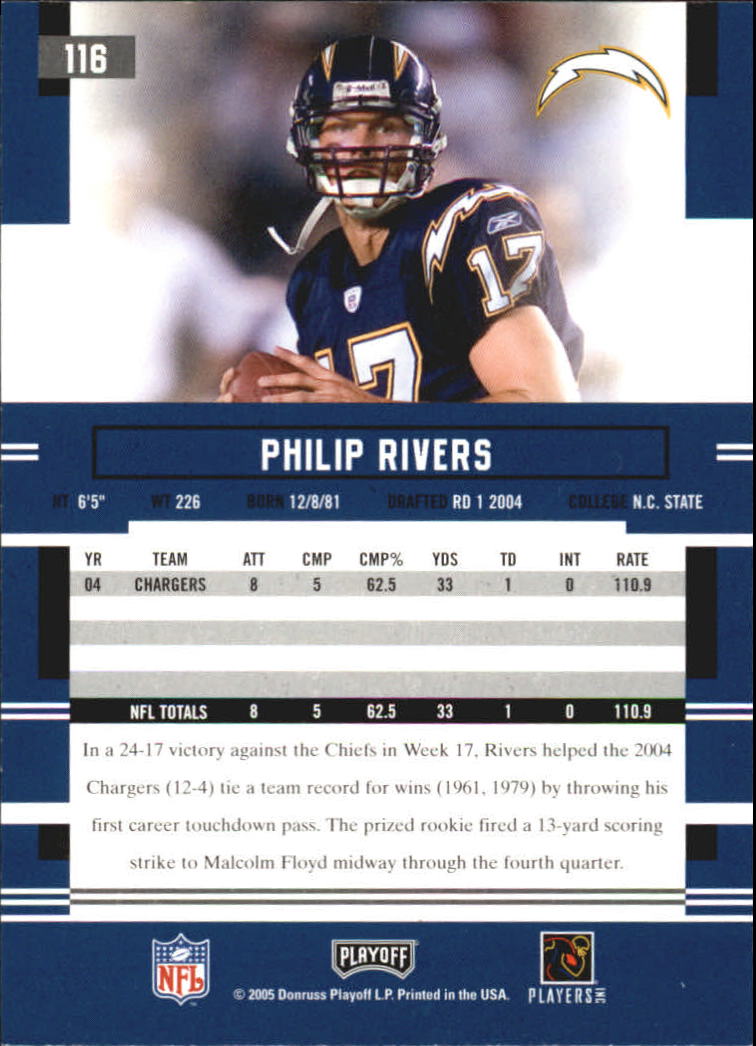 2005 Playoff Prestige #116 Philip Rivers back image