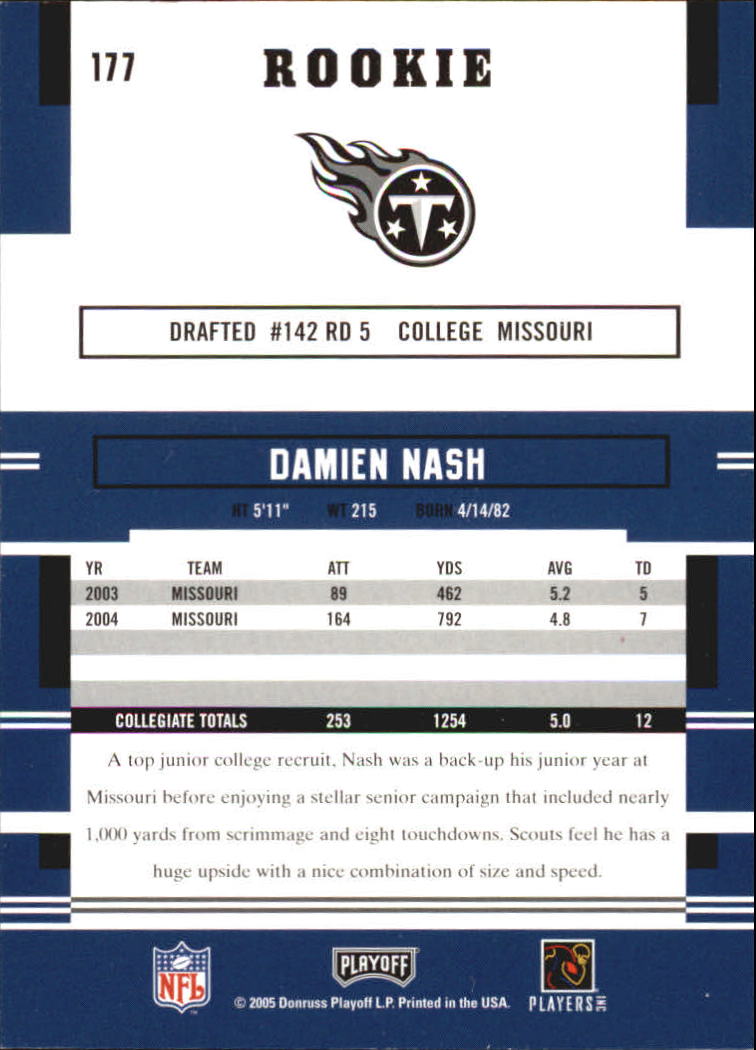 2005 Playoff Prestige #177 Damien Nash RC back image
