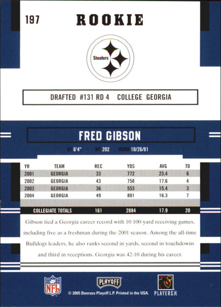 2005 Playoff Prestige #197 Fred Gibson RC back image