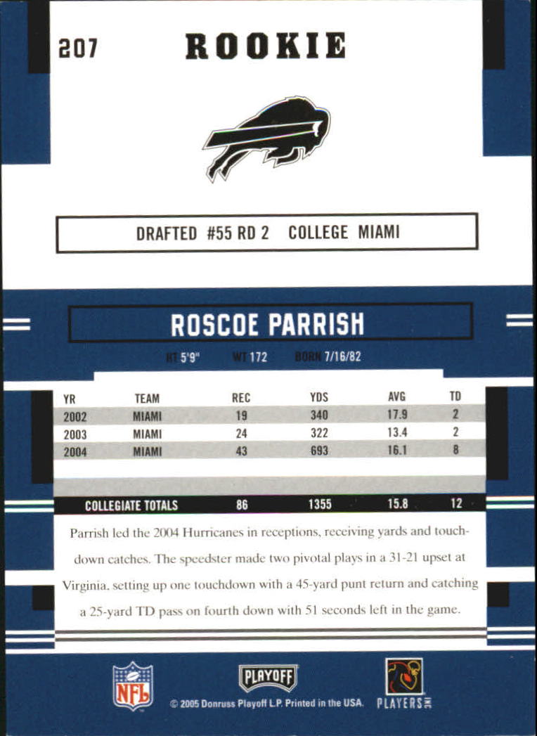 2005 Playoff Prestige #207 Roscoe Parrish RC back image