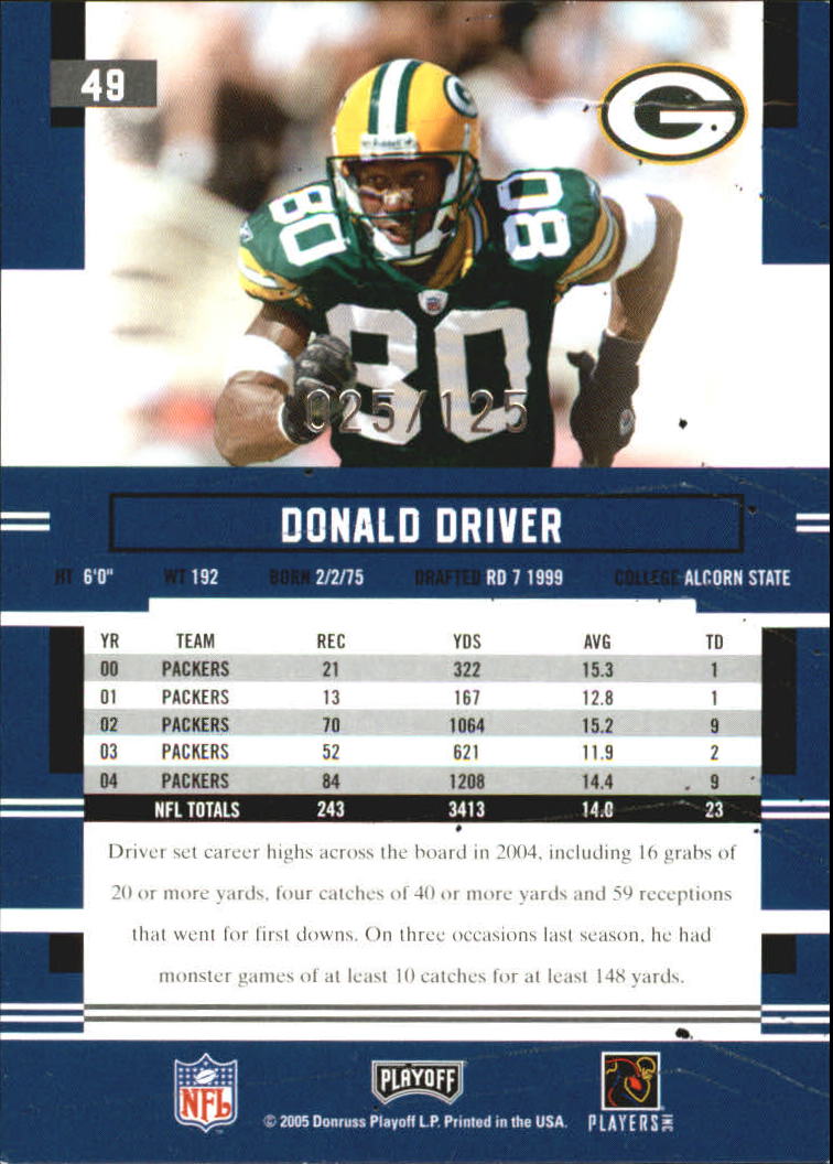 2005 Playoff Prestige Xtra Points Red #49 Donald Driver back image