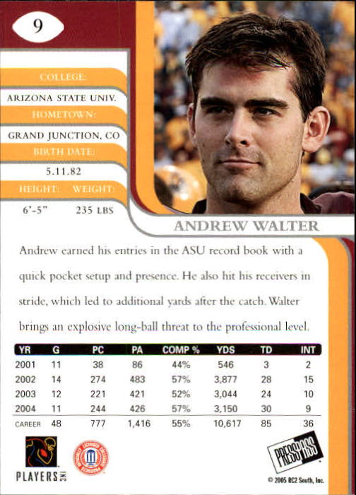 2005 Press Pass SE #9 Andrew Walter back image