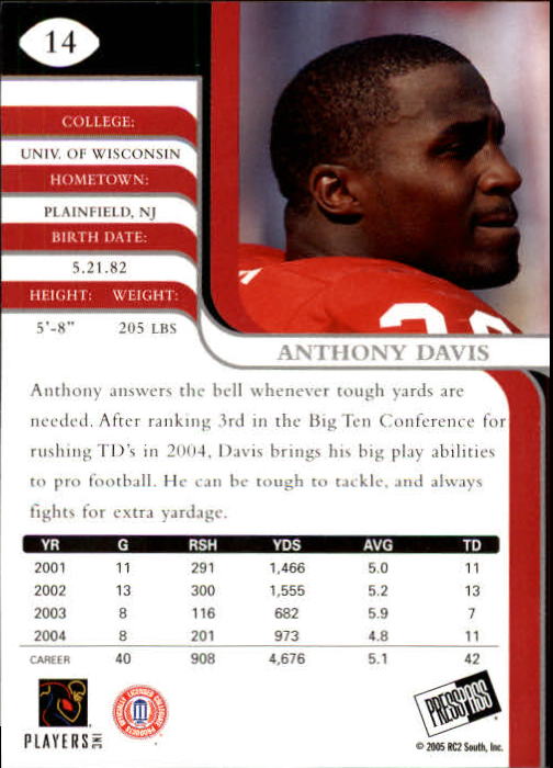 2005 Press Pass SE #14 Anthony Davis back image