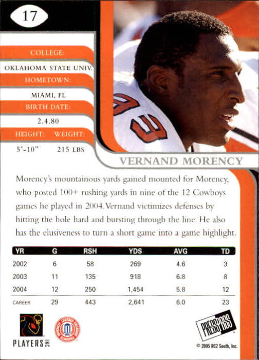 2005 Press Pass SE #17 Vernand Morency back image