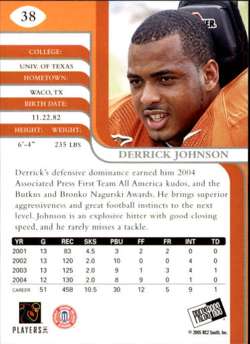 2005 Press Pass SE #38 Derrick Johnson back image