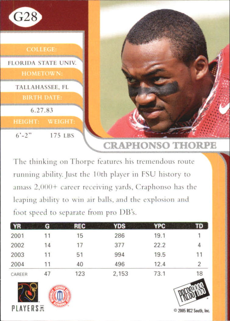 2005 Press Pass SE Gold #28 Craphonso Thorpe back image