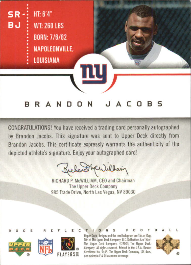2005 Reflections Signature Reflections Red #SRBJ Brandon Jacobs back image
