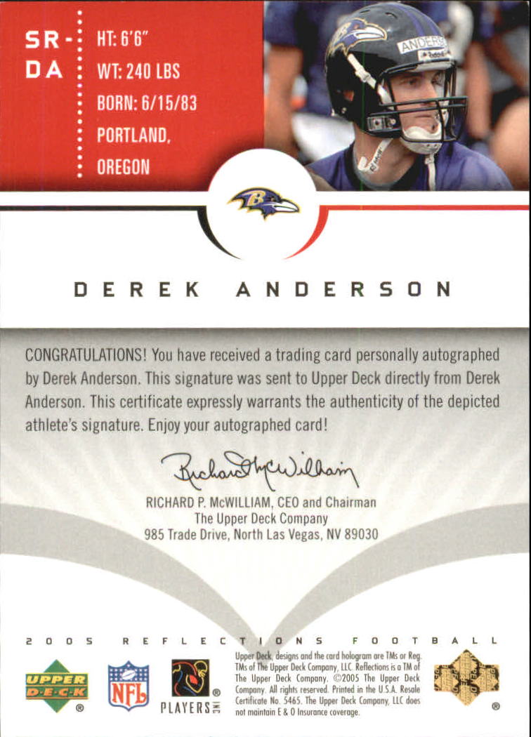 2005 Reflections Signature Reflections Red #SRDA Derek Anderson back image