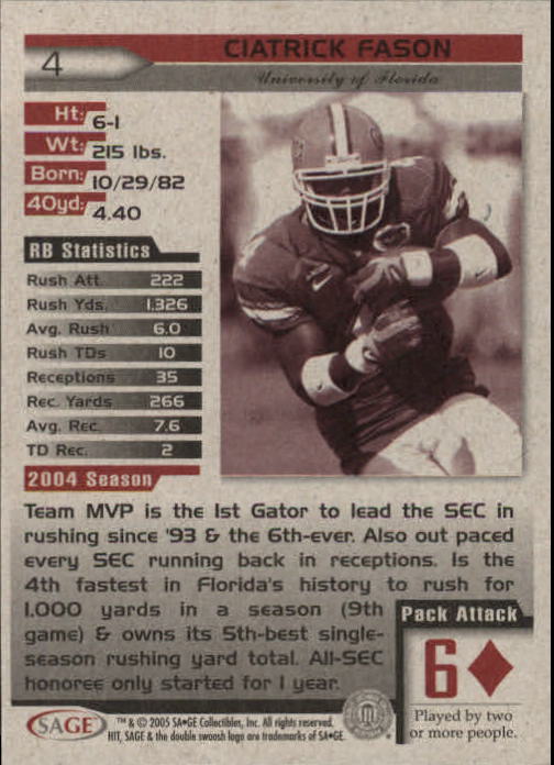 2005 Sage HIT Football "Main Set" Base Cards - Picture 9 of 101