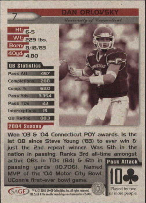 2005 Sage HIT Football "Main Set" Base Cards - Picture 15 of 101