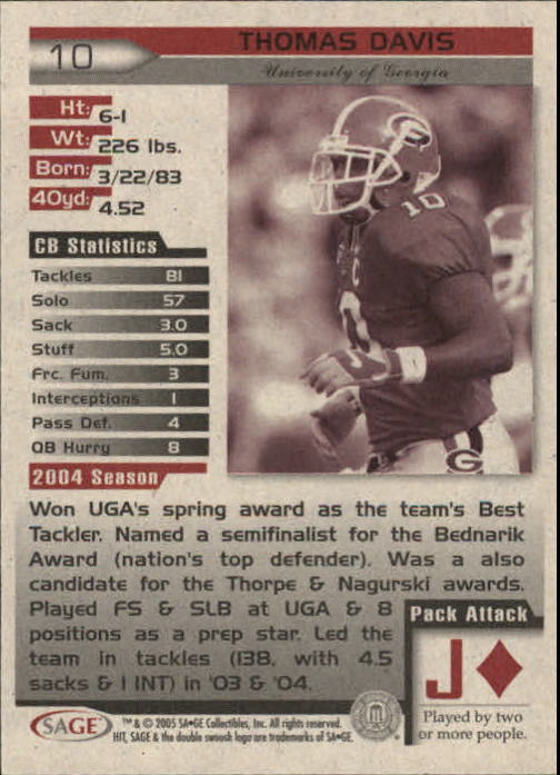 2005 Sage HIT Football "Main Set" Base Cards - Picture 21 of 101