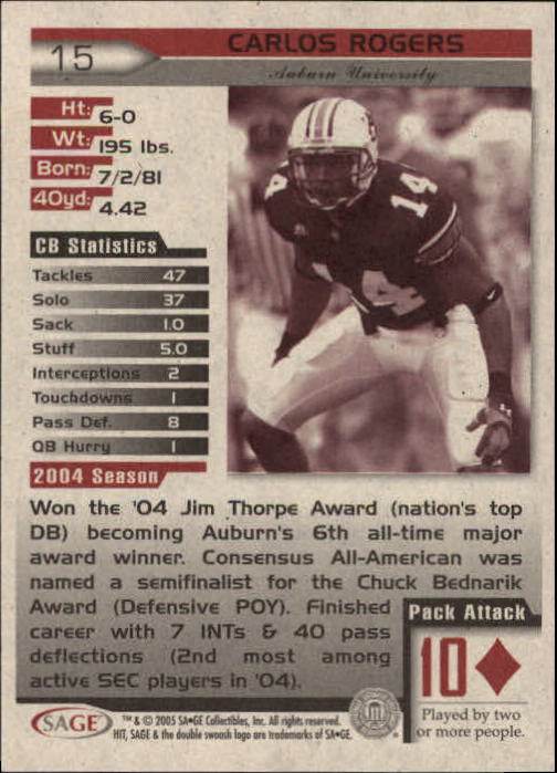 2005 Sage HIT Football "Main Set" Base Cards - Picture 31 of 101