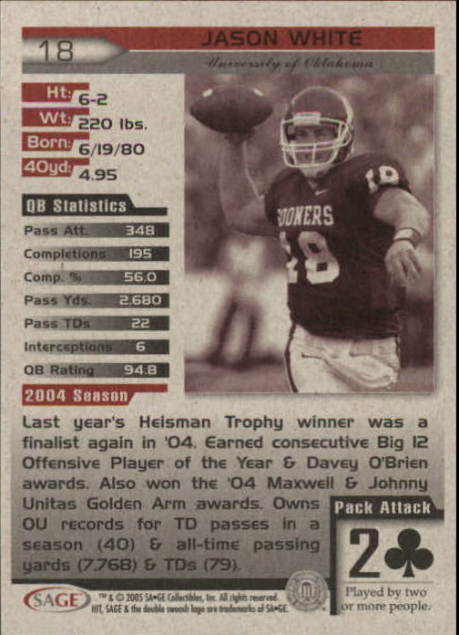 2005 Sage HIT Football "Main Set" Base Cards - Picture 37 of 101