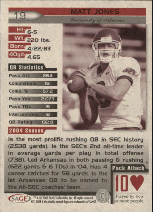 2005 Sage HIT Football "Main Set" Base Cards - Picture 39 of 101
