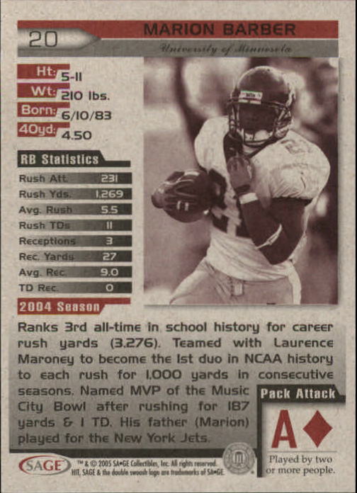 2005 Sage HIT Football "Main Set" Base Cards - Picture 41 of 101