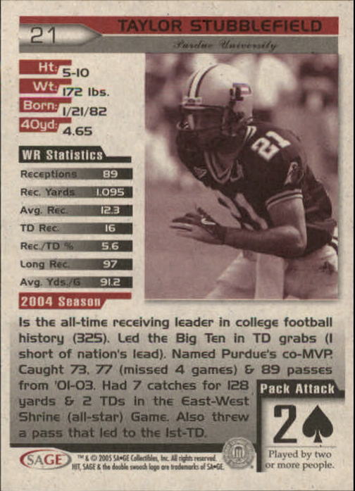 2005 Sage HIT Football "Main Set" Base Cards - Picture 43 of 101