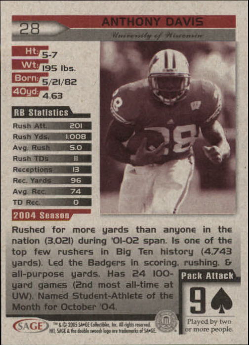 2005 Sage HIT Football "Main Set" Base Cards - Picture 57 of 101