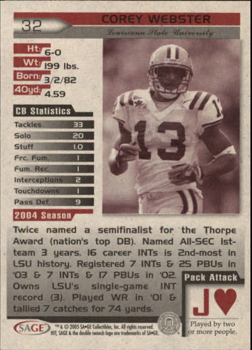 2005 Sage HIT Football "Main Set" Base Cards - Picture 65 of 101