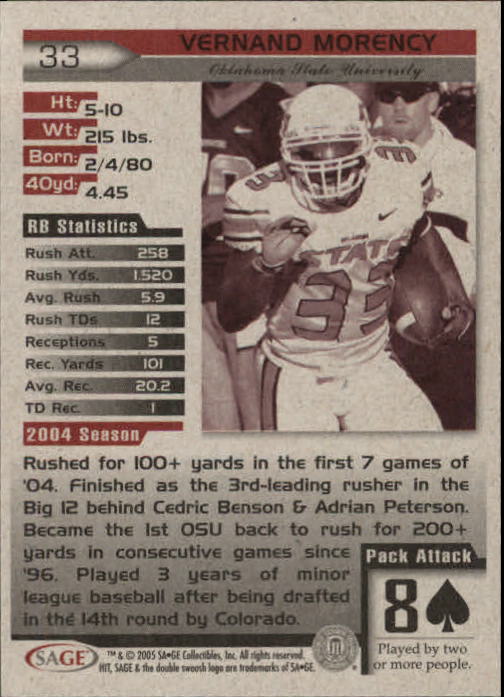 2005 Sage HIT Football "Main Set" Base Cards - Picture 67 of 101