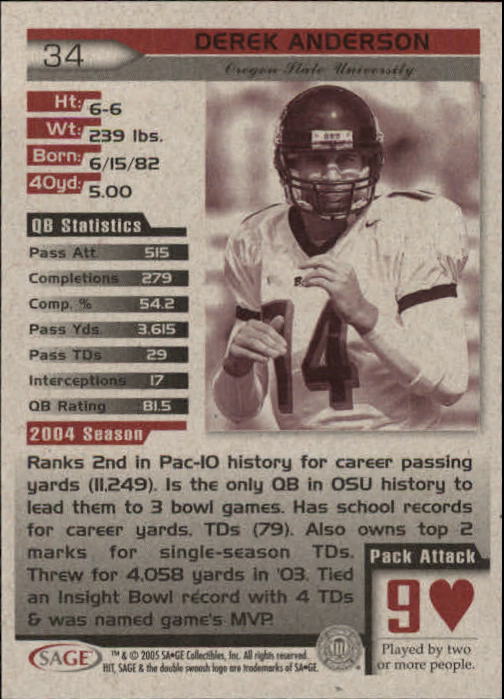 2005 Sage HIT Football "Main Set" Base Cards - Picture 69 of 101