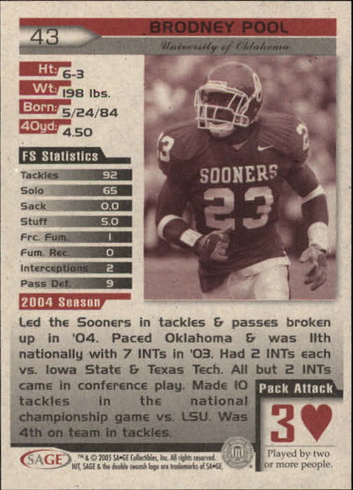 2005 Sage HIT Football "Main Set" Base Cards - Picture 87 of 101
