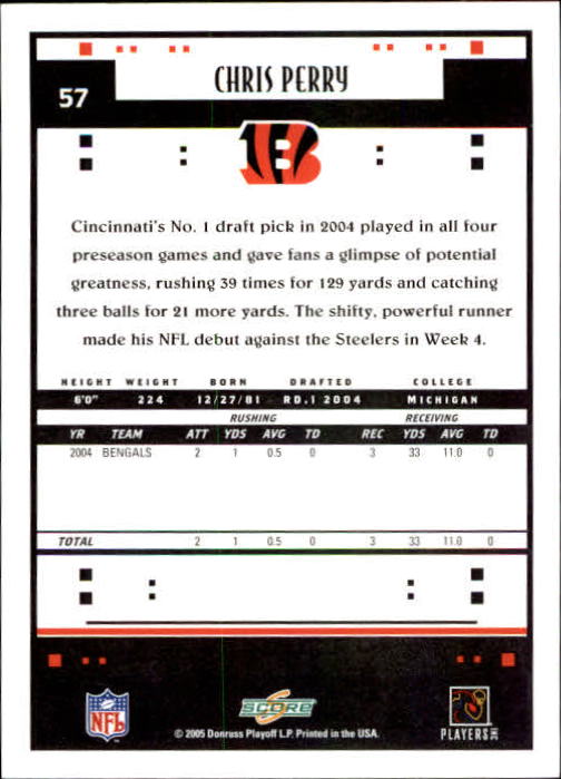 2005 Score #57 Chris Perry back image