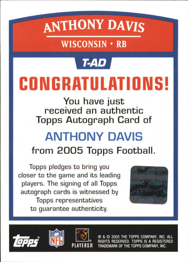 2005 Topps Autographs #TAD Anthony Davis F back image
