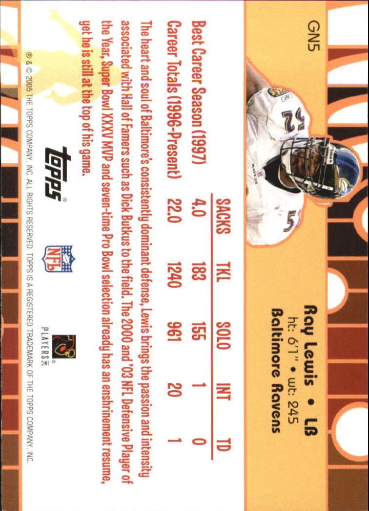 2005 Topps Golden Anniversary Gold Nuggets #GN5 Ray Lewis back image