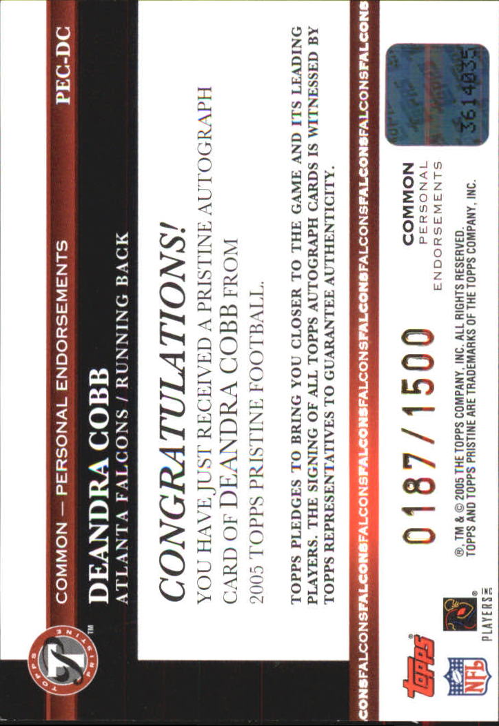 2005 Topps Pristine Personal Endorsements Autographs #DC Deandra Cobb/1500 C back image