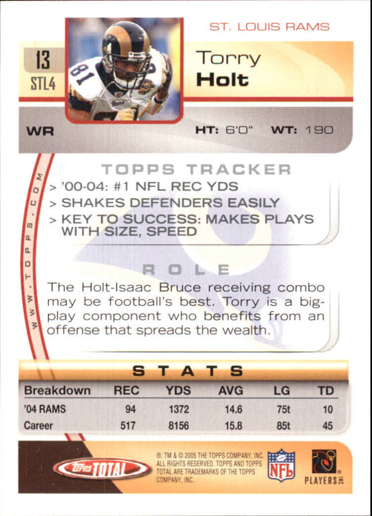 2005 Topps Total Silver #13 Torry Holt back image