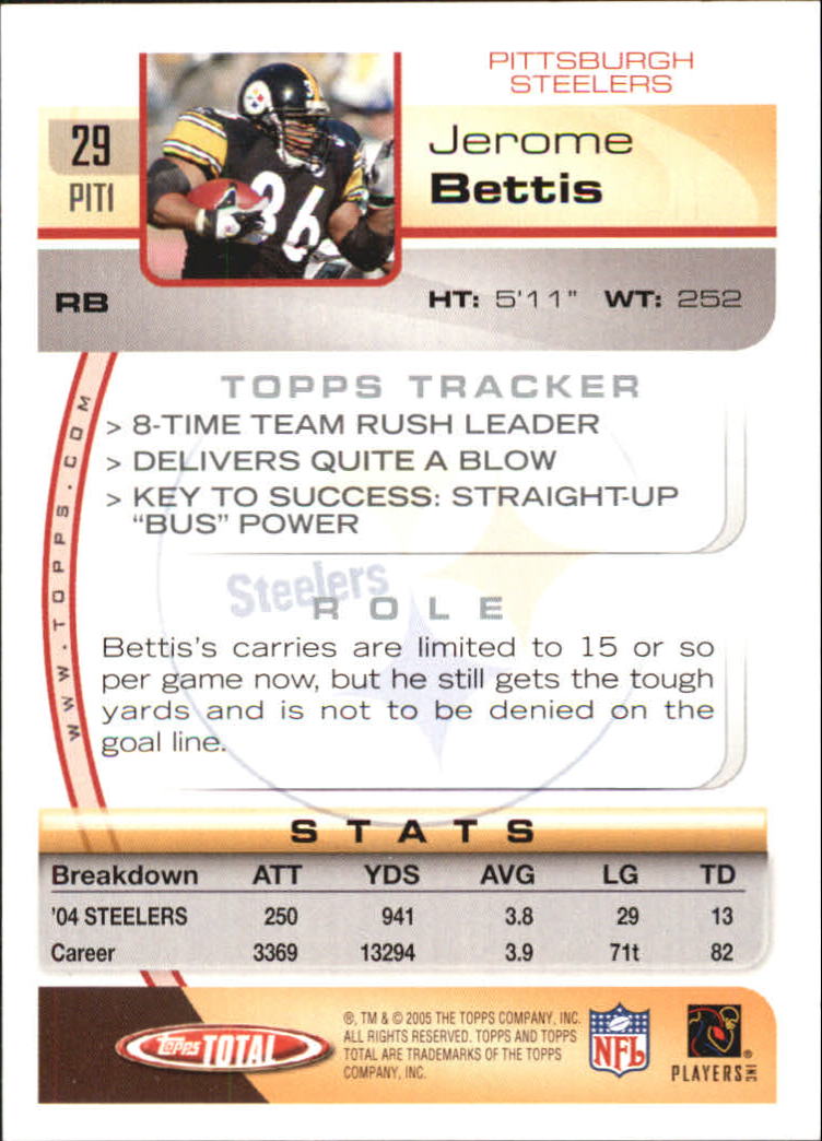2005 Topps Total Silver #29 Jerome Bettis back image
