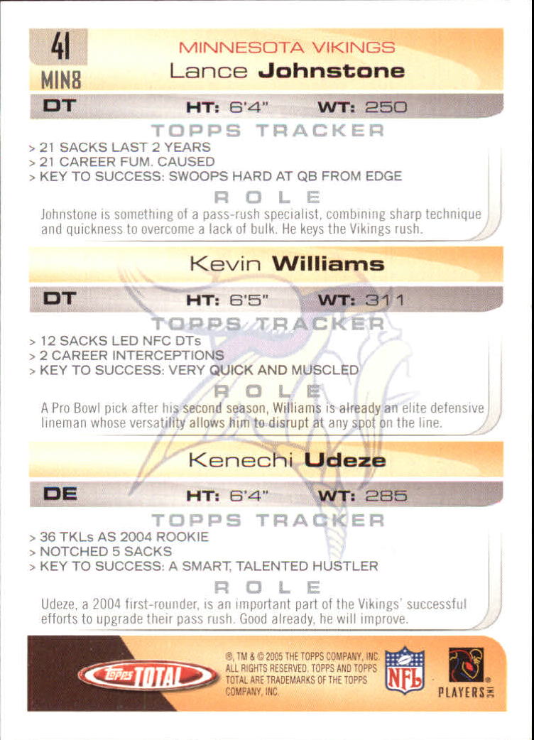 2005 Topps Total Silver #41 Kevin Williams/Kenechi Udeze/Lance Johnstone back image