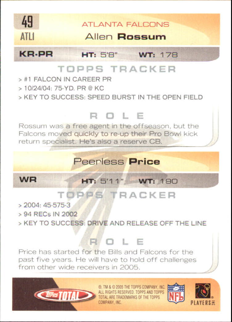 2005 Topps Total Silver #49 Peerless Price/Allen Rossum back image