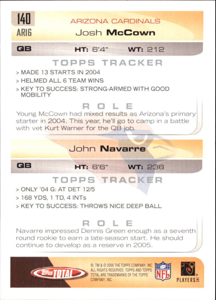 2005 Topps Total Silver #140 Josh McCown/John Navarre back image