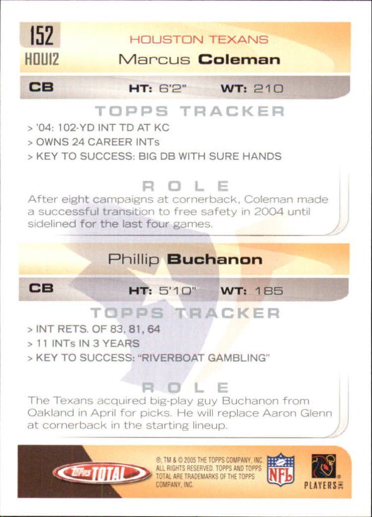 2005 Topps Total Silver #152 Phillip Buchanon/Marcus Coleman back image