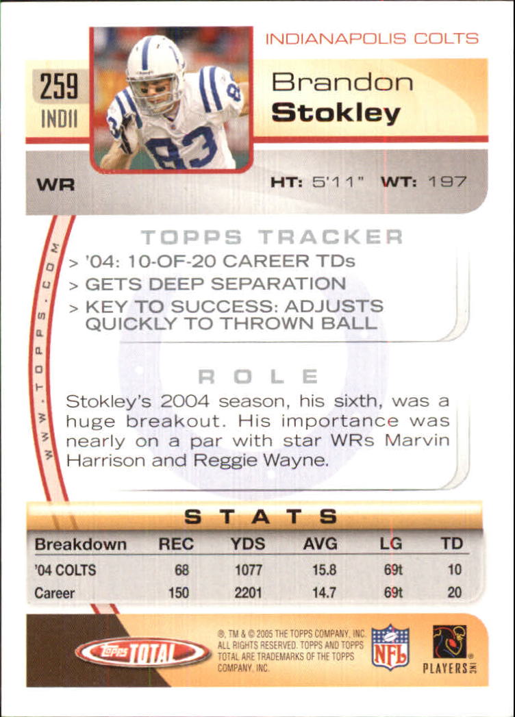2005 Topps Total Silver #259 Brandon Stokley back image