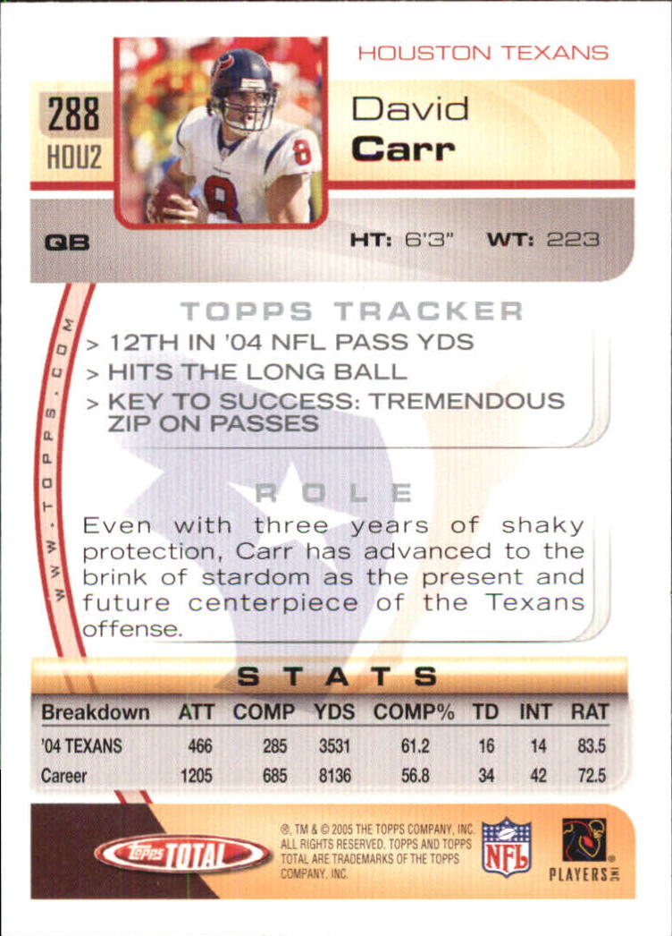 2005 Topps Total Silver #288 David Carr back image