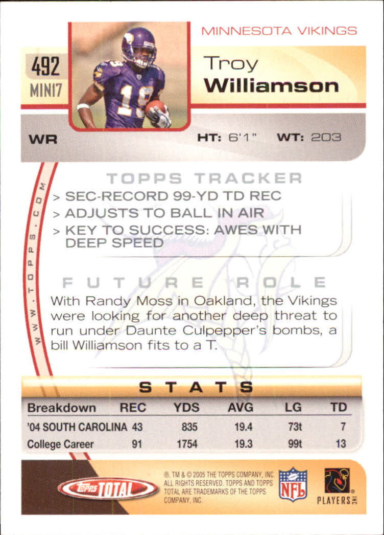 2005 Topps Total Silver #492 Troy Williamson back image