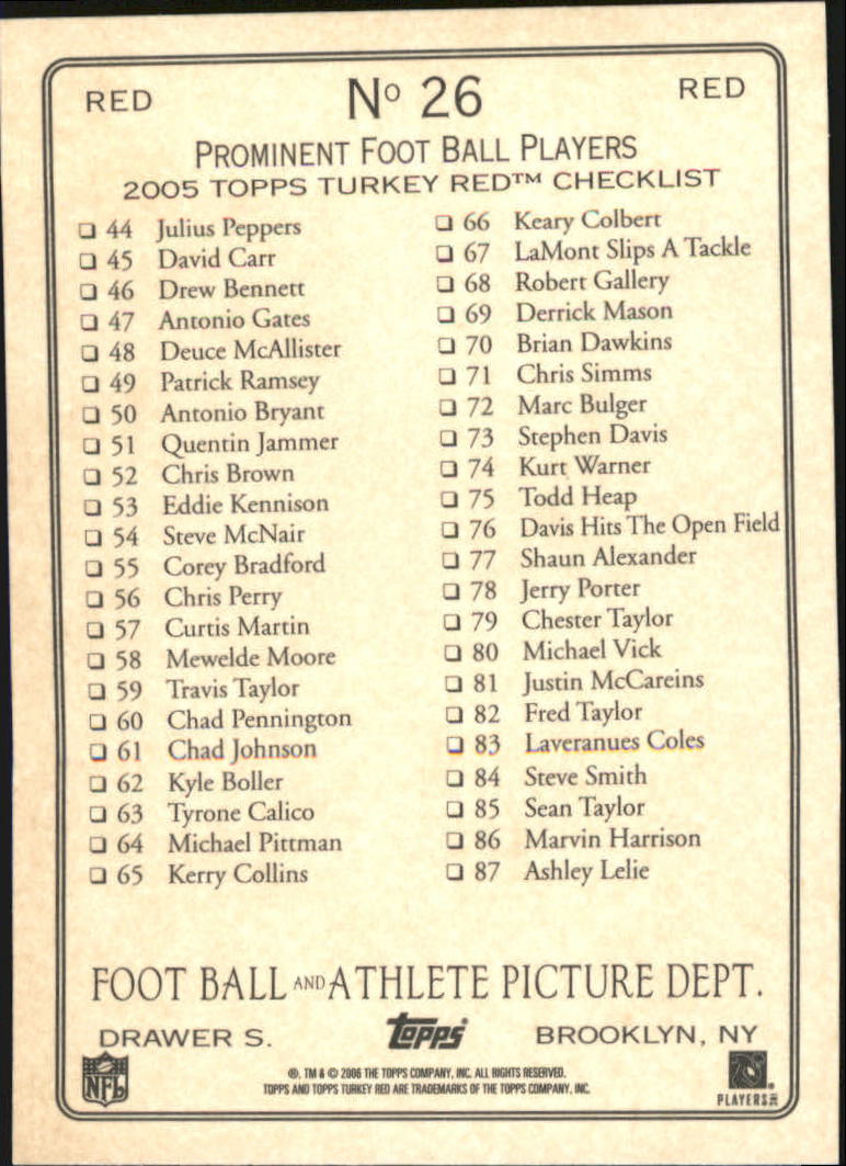2005 Topps Turkey Red Football Red Parallel Singles - You Choose - Picture 17 of 192