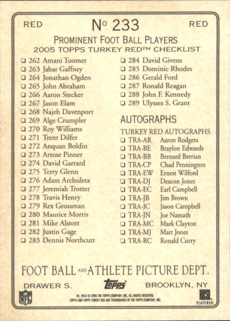 2005 Topps Turkey Red Football Red Parallel Singles - You Choose - Picture 162 of 192