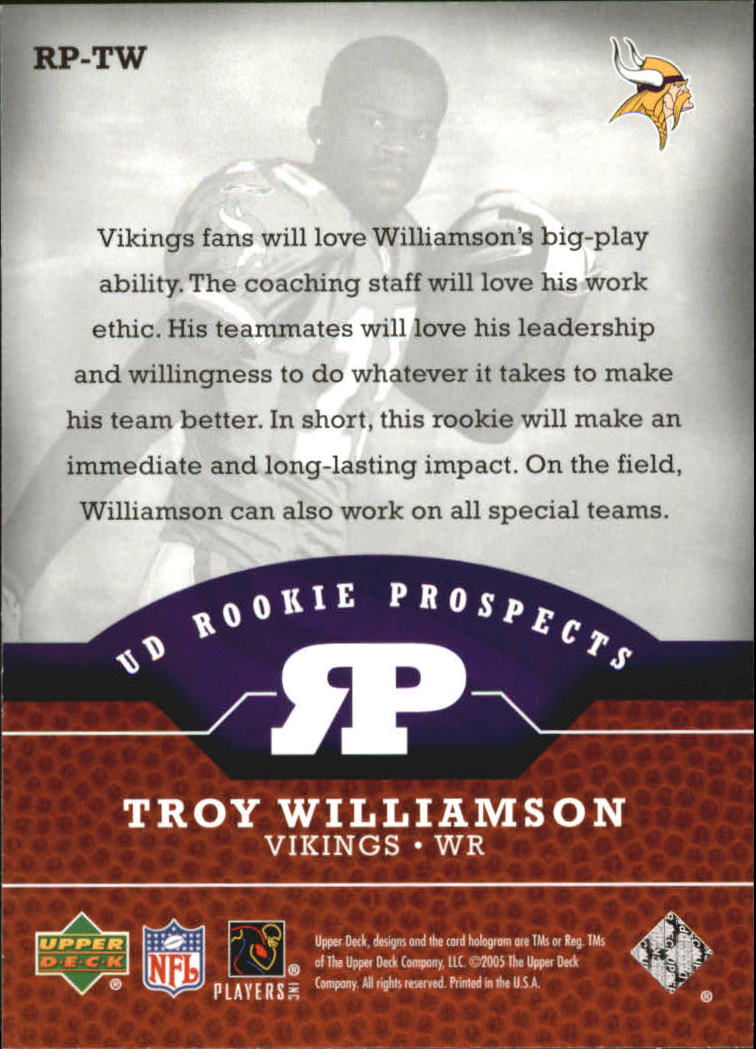 2005 Upper Deck Rookie Prospects #RPTW Troy Williamson back image