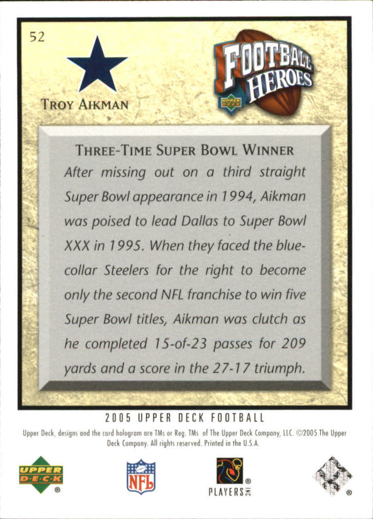 2005 Upper Deck Troy Aikman Heroes #52 Troy Aikman back image