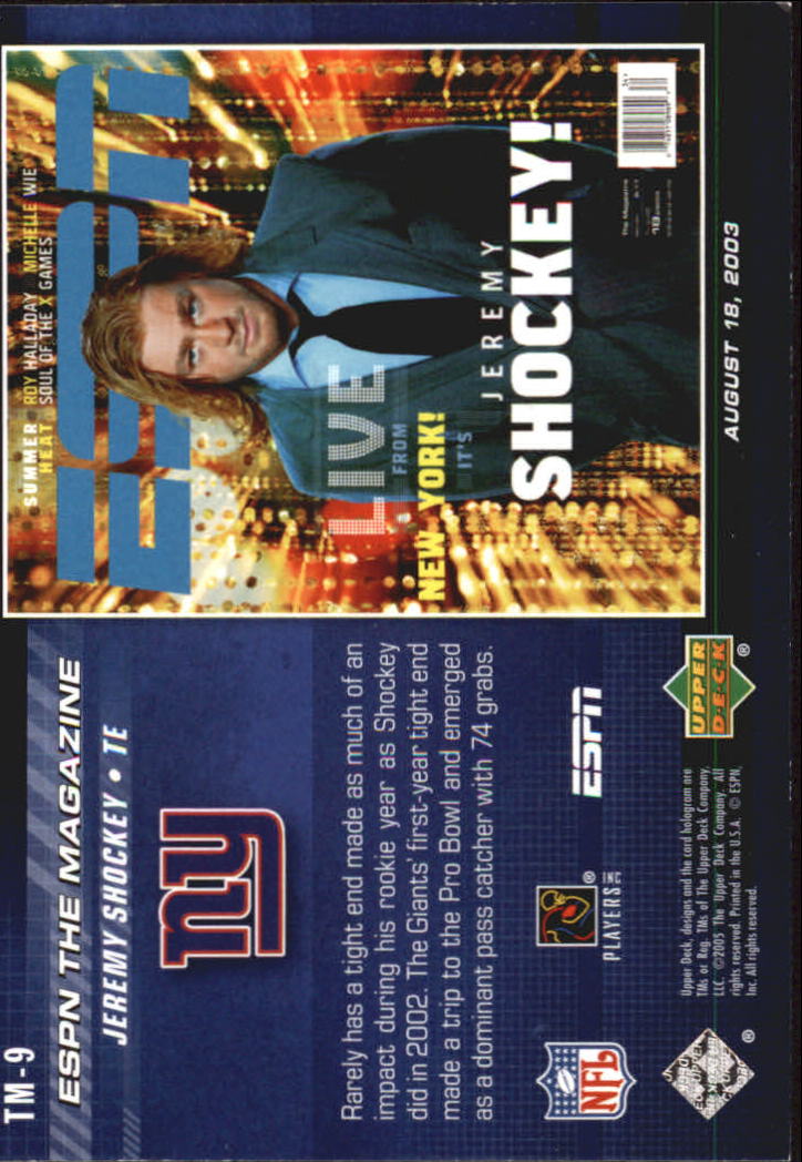 2005 Upper Deck ESPN Magazine Covers #TM9 Jeremy Shockey back image