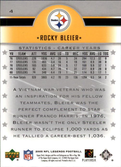 2005 Upper Deck Legends #4 Rocky Bleier back image