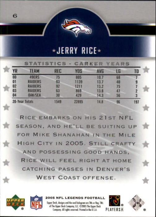 2005 Upper Deck Legends #6 Jerry Rice back image