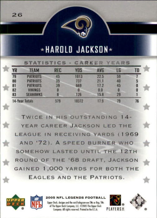 2005 Upper Deck Legends #26 Harold Jackson back image