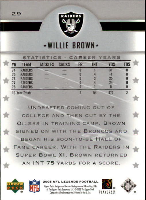2005 Upper Deck Legends #29 Willie Brown back image