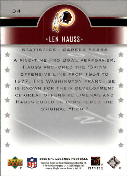 2005 Upper Deck Legends #34 Len Hauss back image